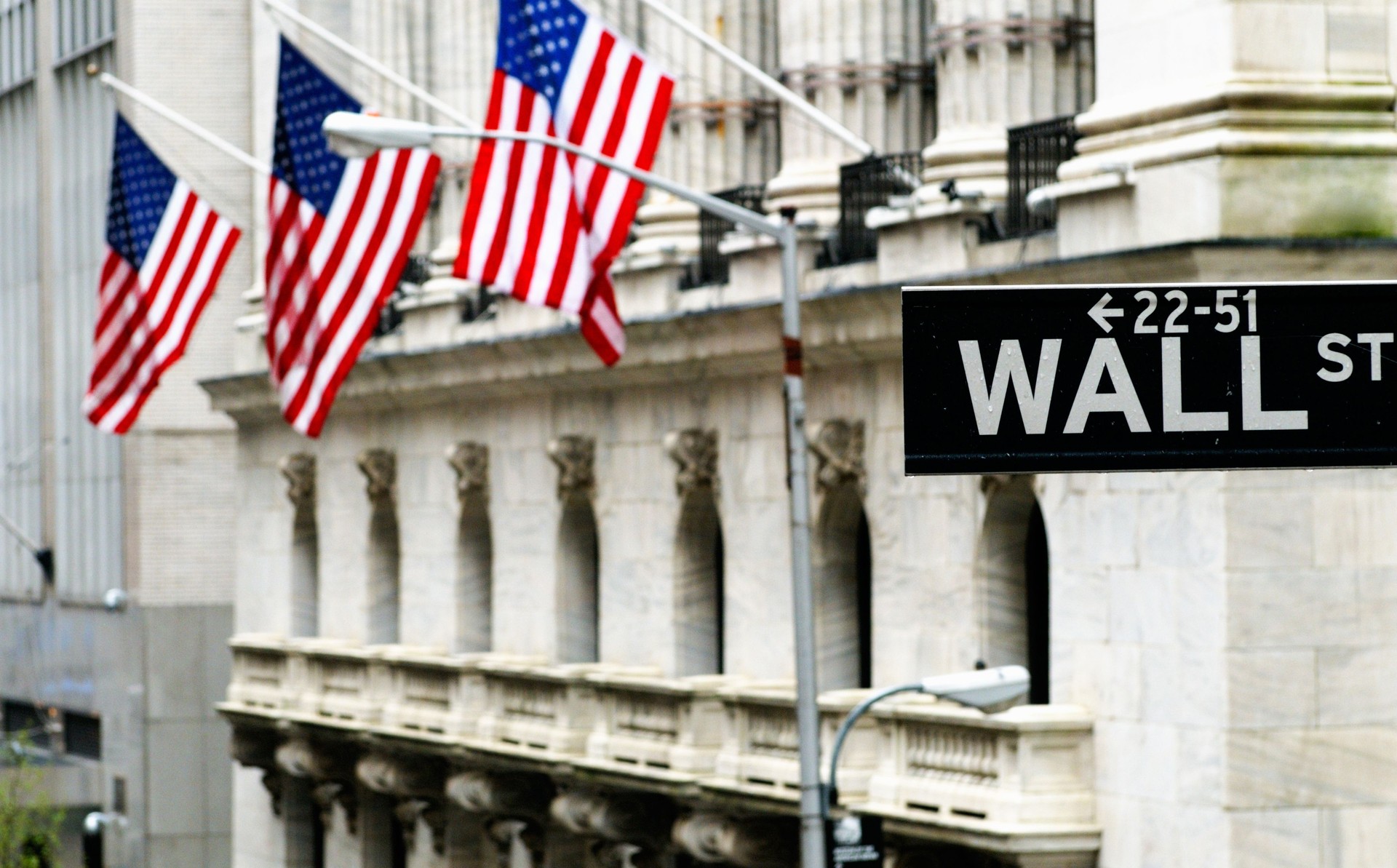 Flags and Wall Street Sign, NYC.